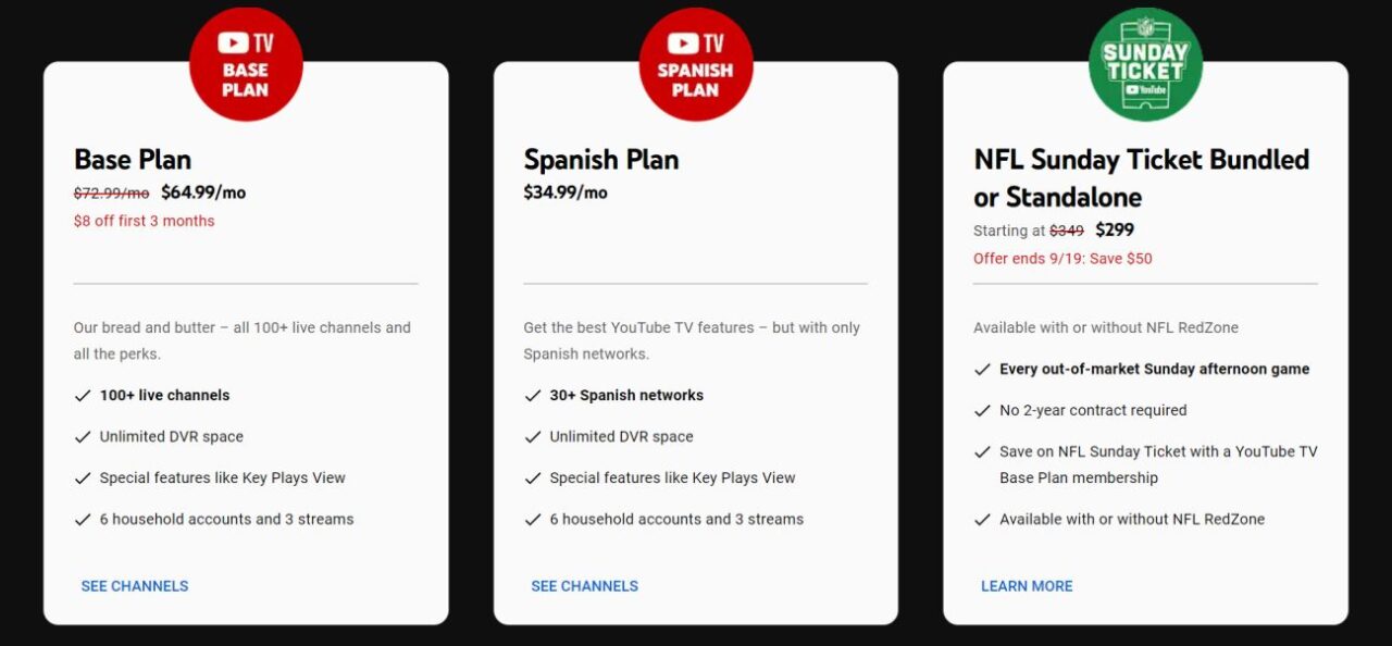 YouTube TV charges after free trial